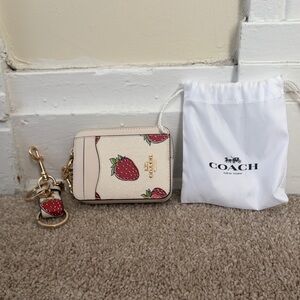 Coach Cream and Red Strawberry Print Wallet